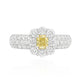 PT900 Floral Design Yellow Diamond Ring 1ct Emerald cut