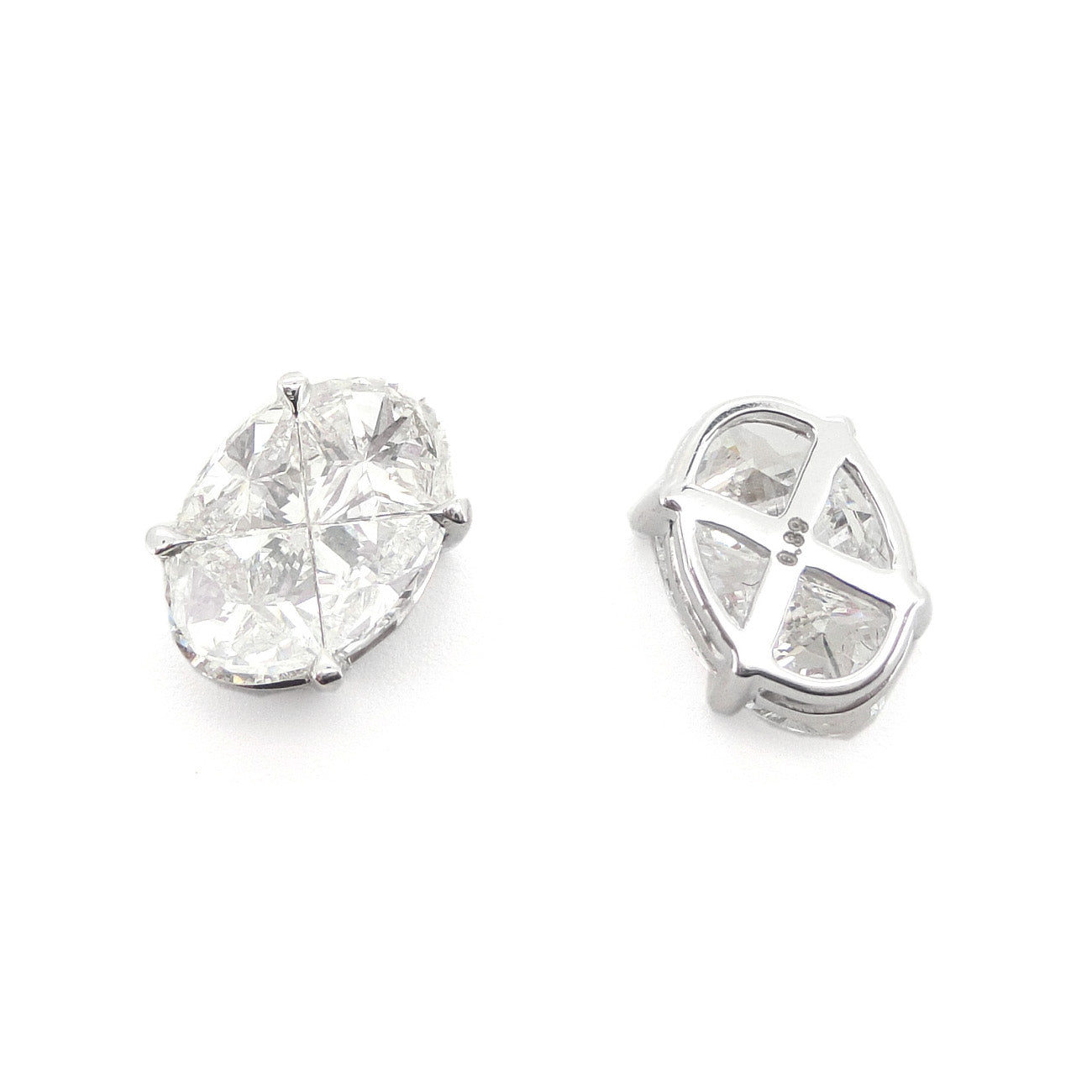 18K Oval-Shaped Diamond Earrings with Half Pie-Cut Stones - 1.78ct
