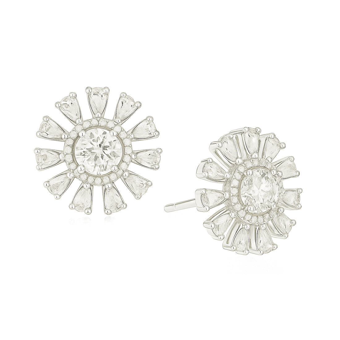 PT900 花柄 ラウンド・ペアダイヤモンド イヤリング  1.4ct