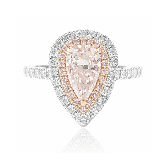 18KWG ピンクダイヤモンドリング 1.155ct Light Orangy Pink SI1 ペア