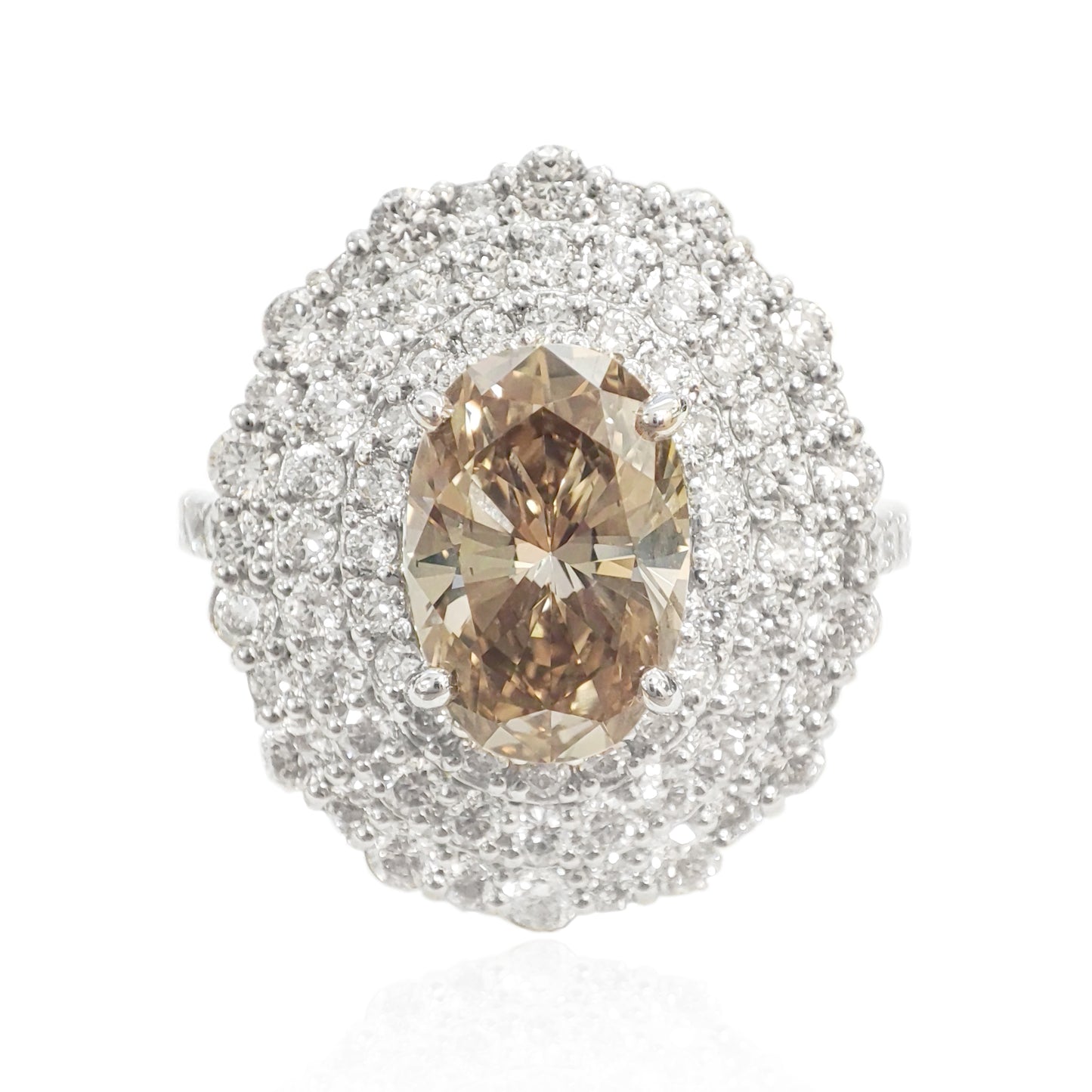 PT950 イエローブラウンダイヤモンド リング 2.928ct VS1 Fancy Yellow Brown オーバル 画像