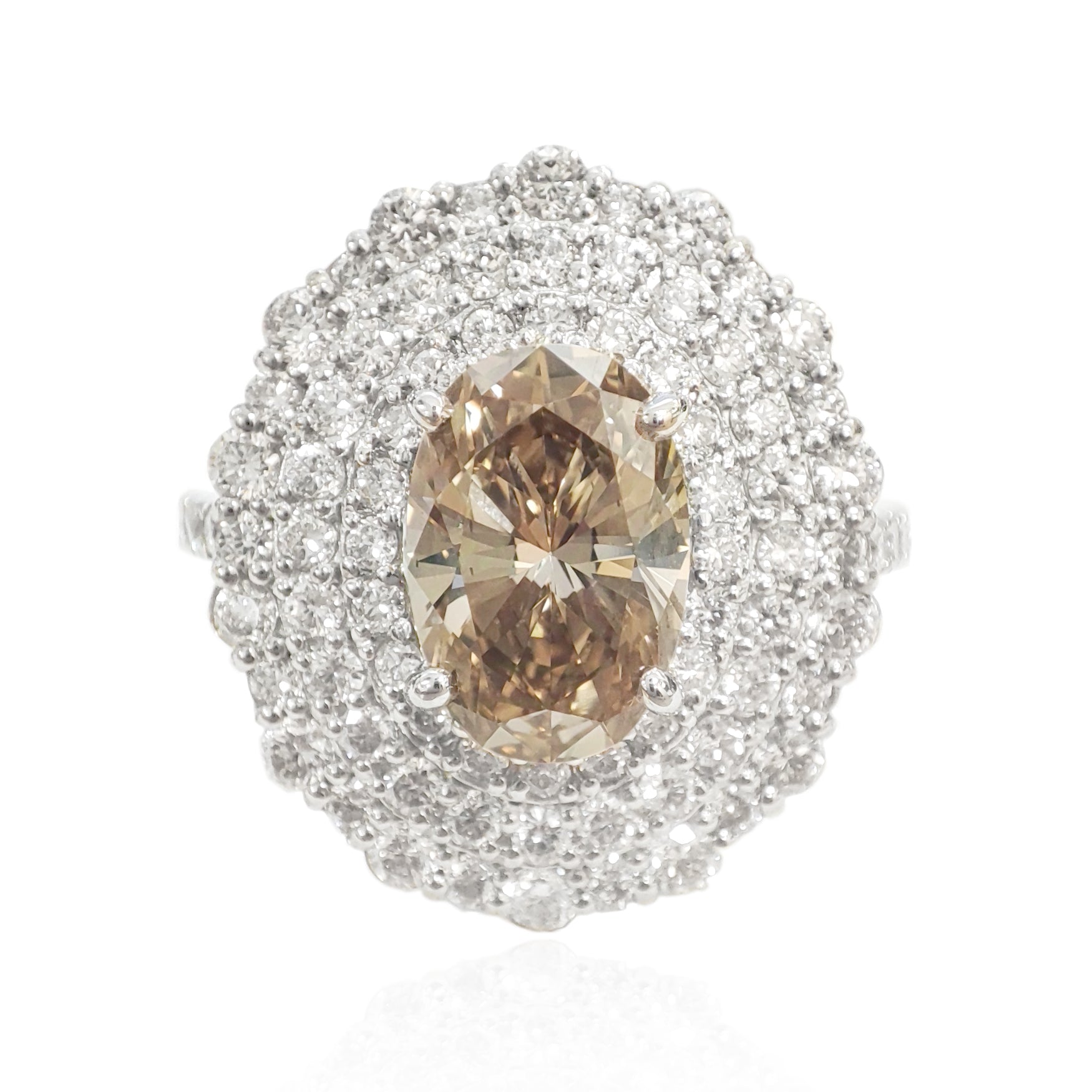 PT950 イエローブラウンダイヤモンド リング 2.928ct VS1 Fancy Yellow Brown オーバル 画像