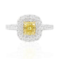 PT900 イエローダイヤモンドリング 0.898ct VS1 Fancy Yellow クッション 画像