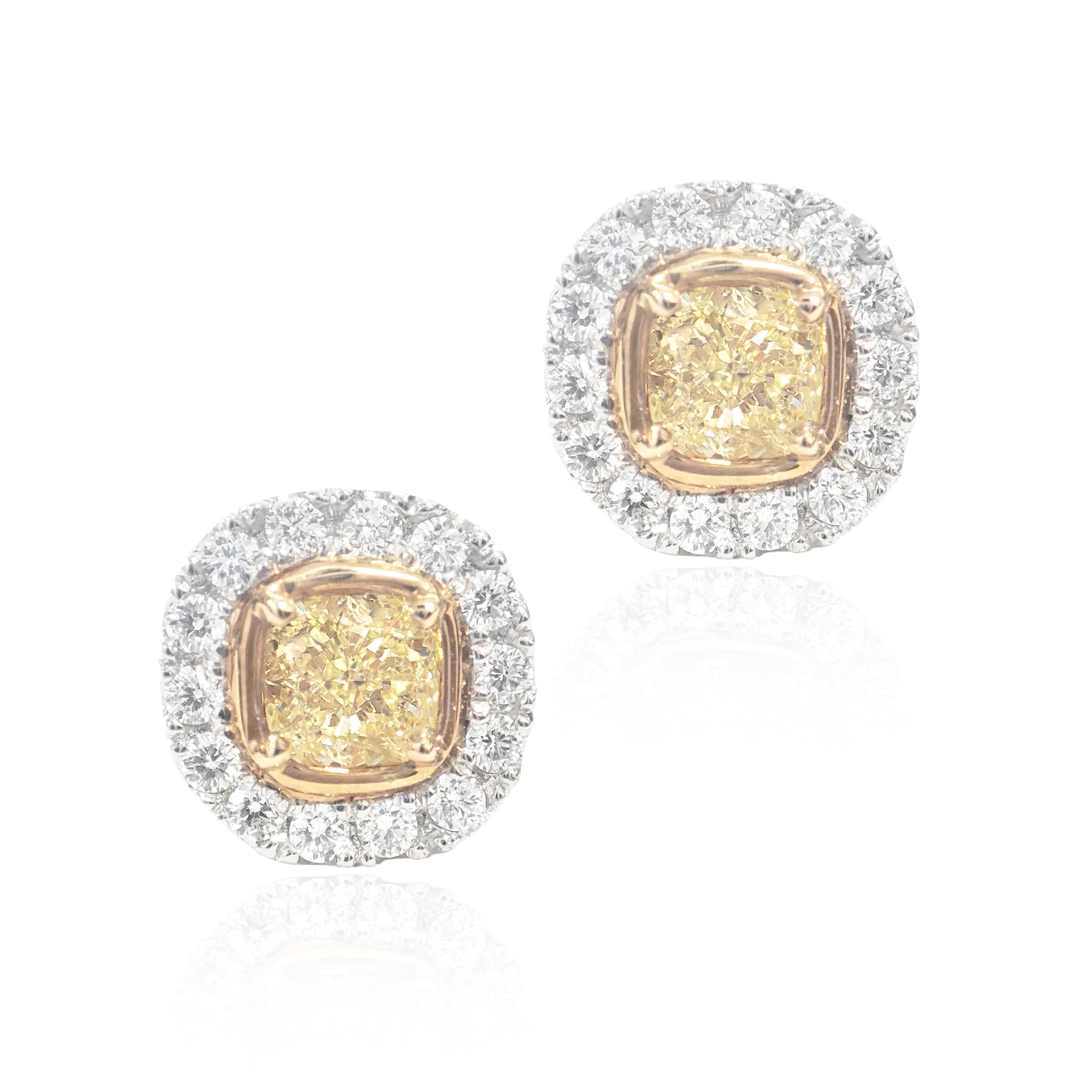 イエローダイアモンドピアス クッション 0.99ct SI2&SI1 画像