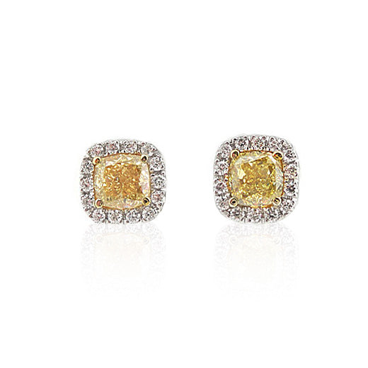 イエローダイアモンドピアス クッション 1.17ct VVS1&SI1 画像