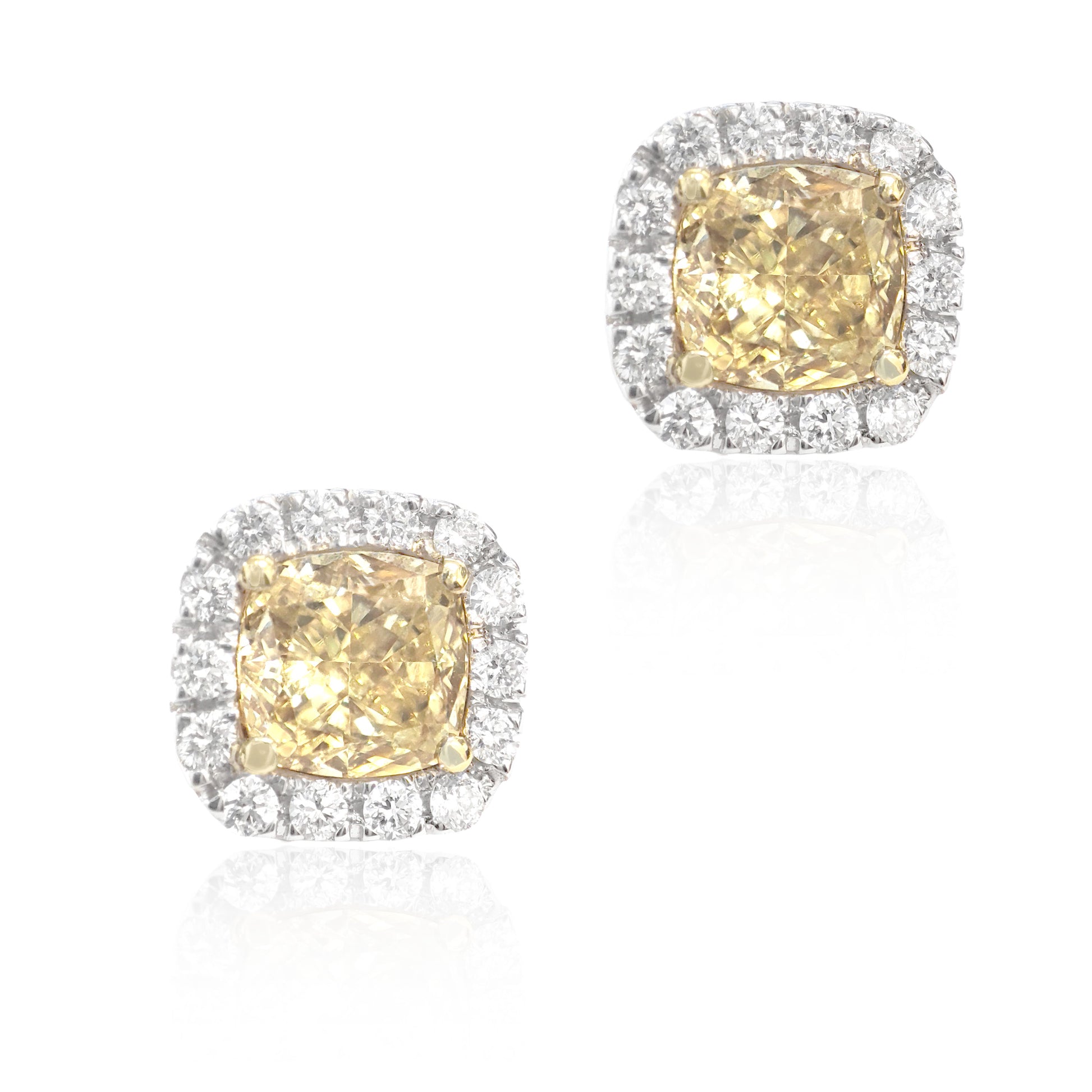 イエローダイアモンドピアス クッション 1.17ct VVS1&SI1 画像