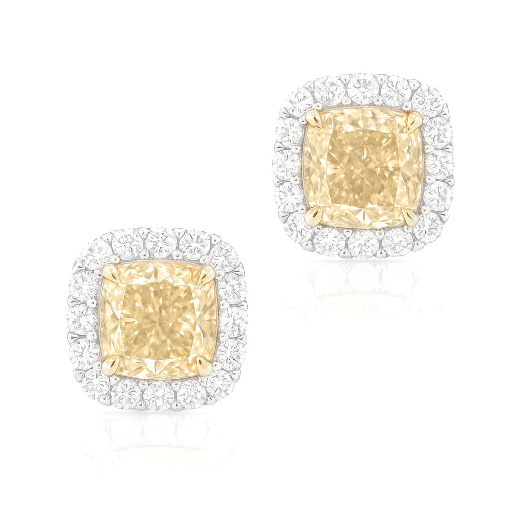 イエローダイアモンドピアス クッション 1.17ct VVS1&SI1 画像