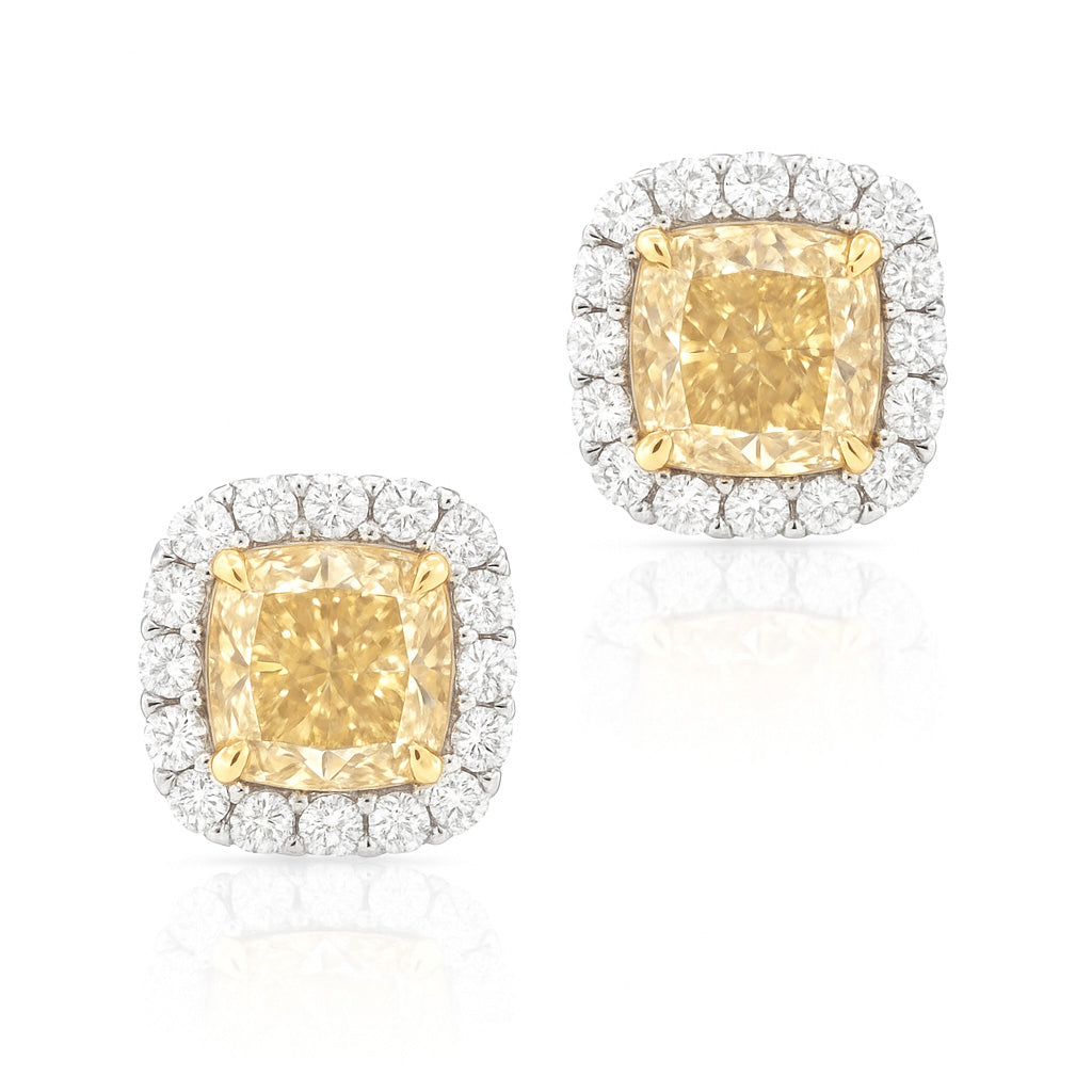 PT900 イエローダイヤモンド イヤリング 1.17ct Fancy Light Yellow VVS1 クッション