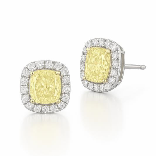 PT900 イエローダイヤモンドイヤリング 1.258ct Fancy Light Yellow SI2 クッション