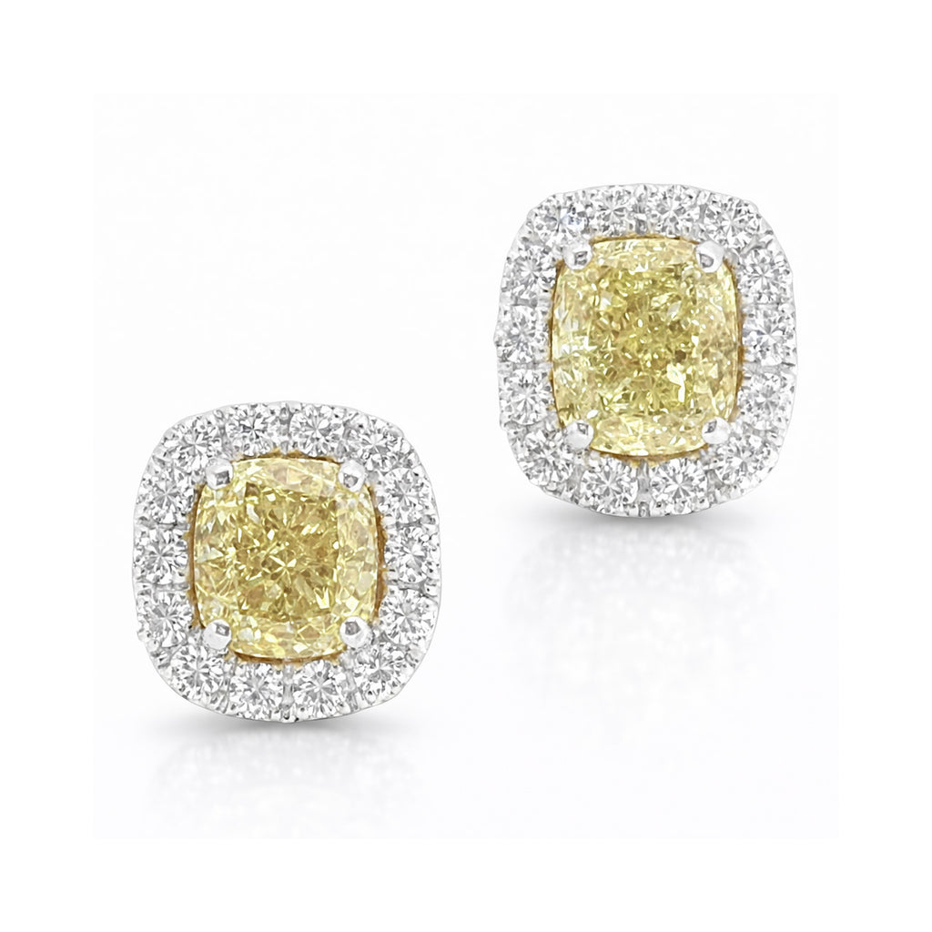 PT900 イエローダイヤモンドイヤリング 1.258ct Fancy Light Yellow SI2 クッション