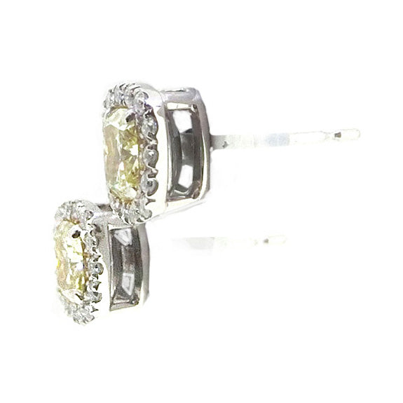 イエローダイヤモンドピアス クッション 1.258ct SI2 裏画像