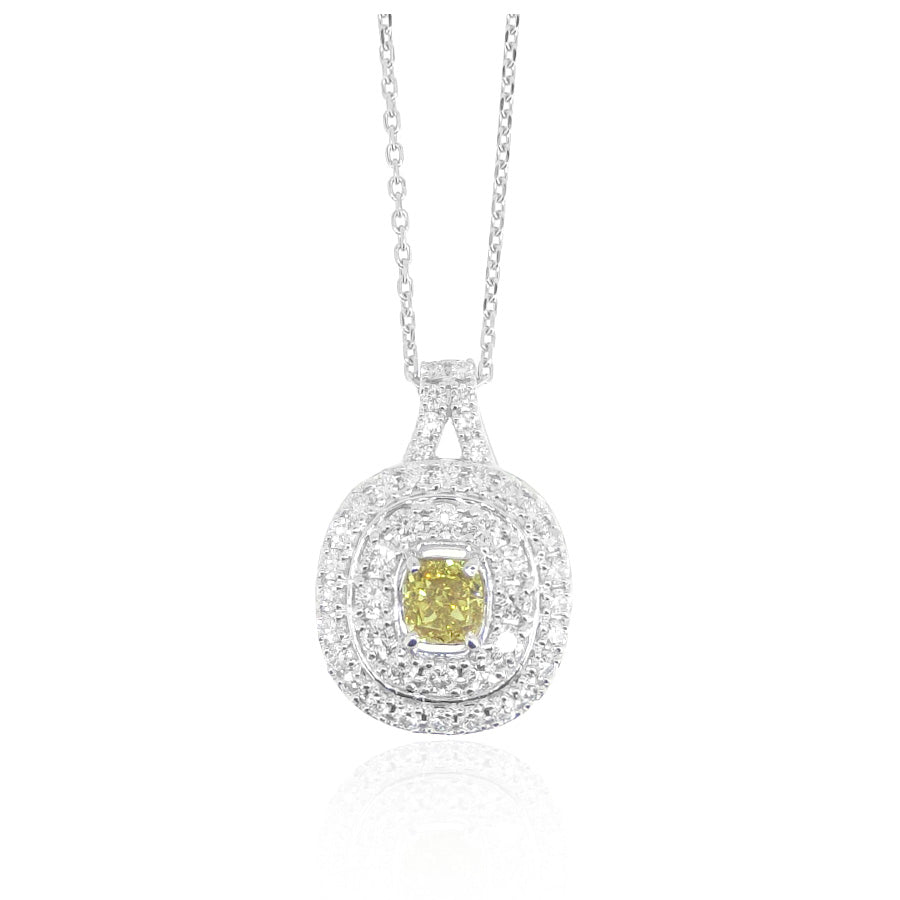 PT950/850 クッション イエローダイヤモンドペンダントネックレス Fancy Dark Yellow VS2 1.237ct 画像