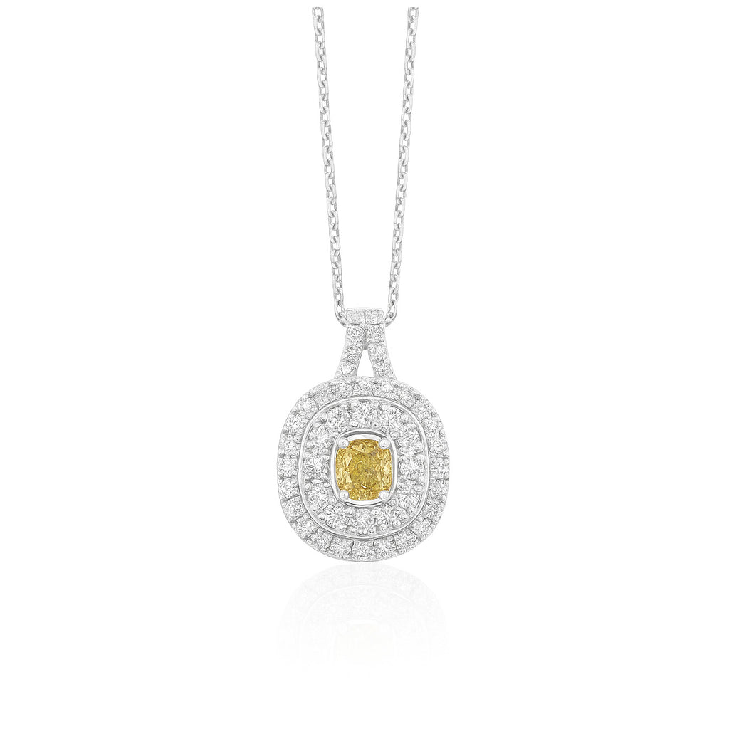 PT950/850 クッション イエローダイヤモンドペンダントネックレス Fancy Dark Yellow VS2 1.237ct