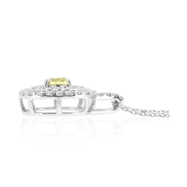 PT950/850 クッション イエローダイヤモンドペンダントネックレス Fancy Dark Yellow VS2 1.237ct 横画像