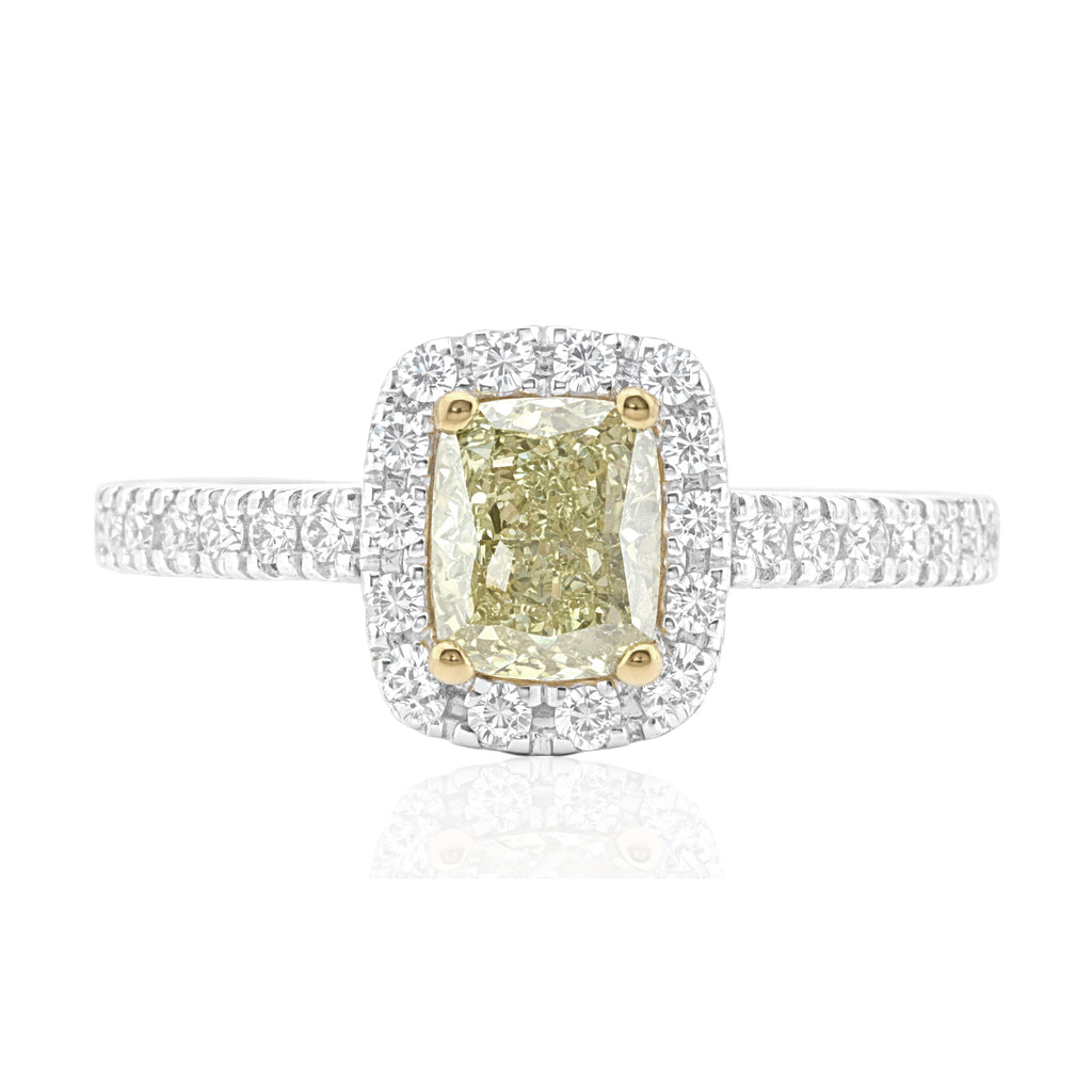 Mael Cushion Light Greenish Yellow Diamond Ring - 0.703ct 