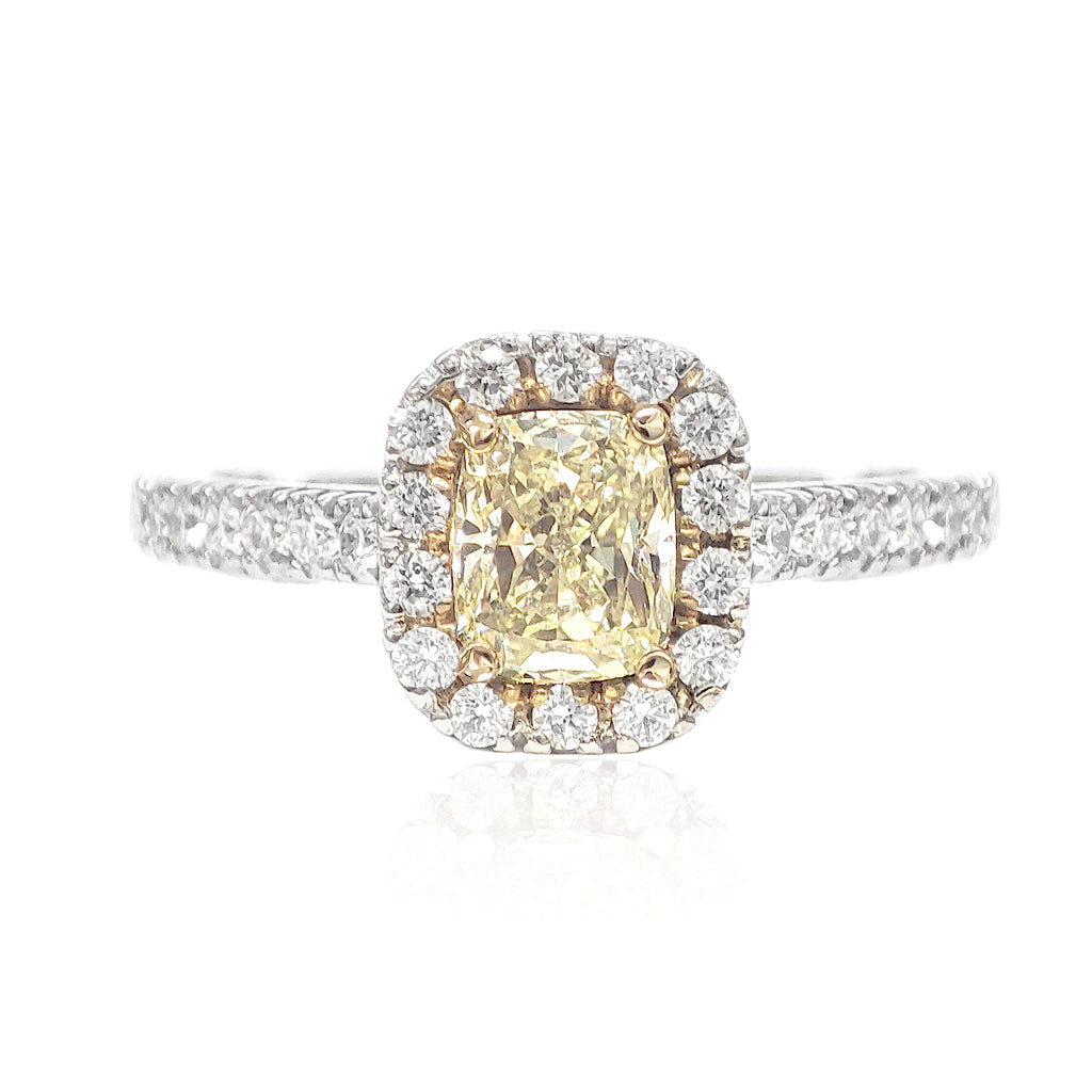 Mael Cushion Fancy Light Yellow Diamond Ring - 0.77ct