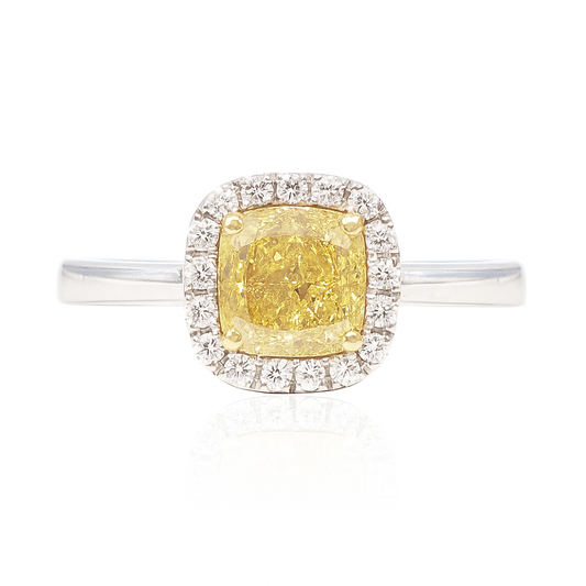 イエローダイアモンドリング クッション 0.858ct I1 画像