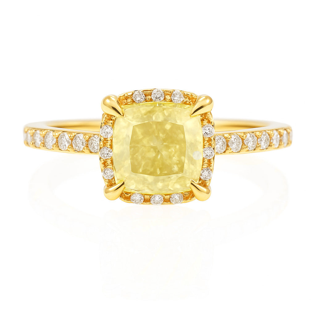 イエローダイアモンドリング クッション 1.96ct I1 横 画像