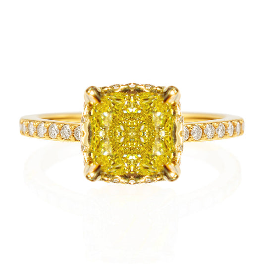 K18YG イエローダイヤモンドリング 1.96ct Fancy Intense Yellow I1 クッション