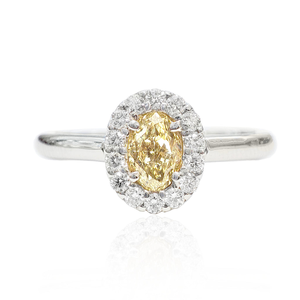 PT900 イエローダイヤモンドリング 0.578ct Fancy Yellow VS1 オーバル