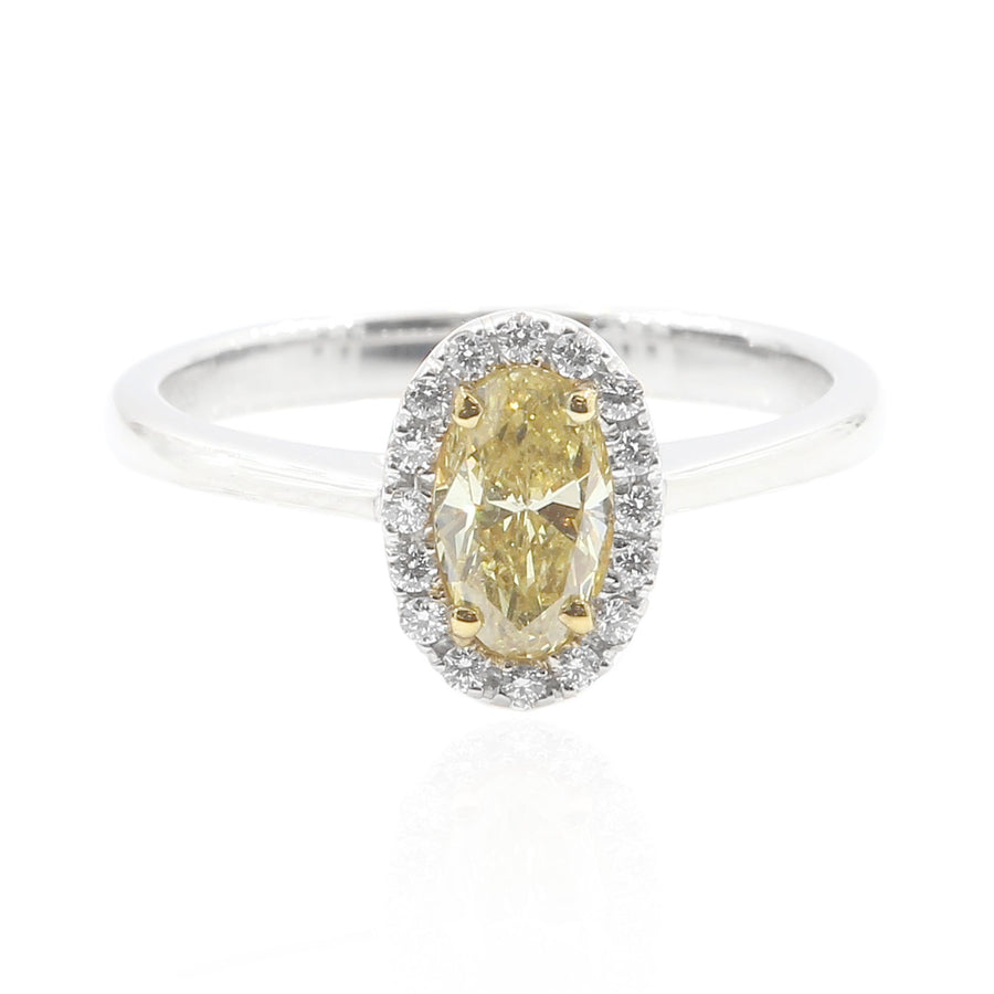 PT900 イエローダイヤモンドリング 0.72ct Fancy Yellow SI1 オーバル  