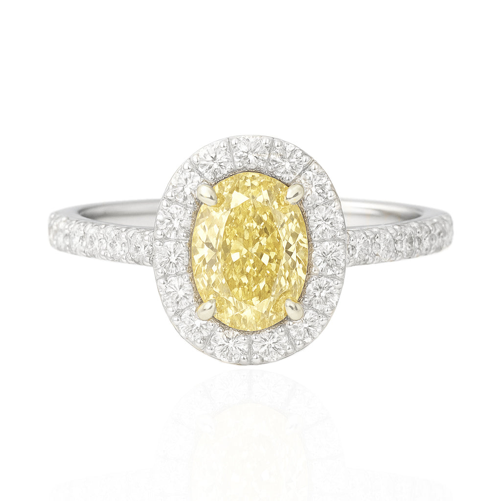 18K イエローダイヤモンドリング 1.105ct Fancy Light Yellow VS2 オーバル