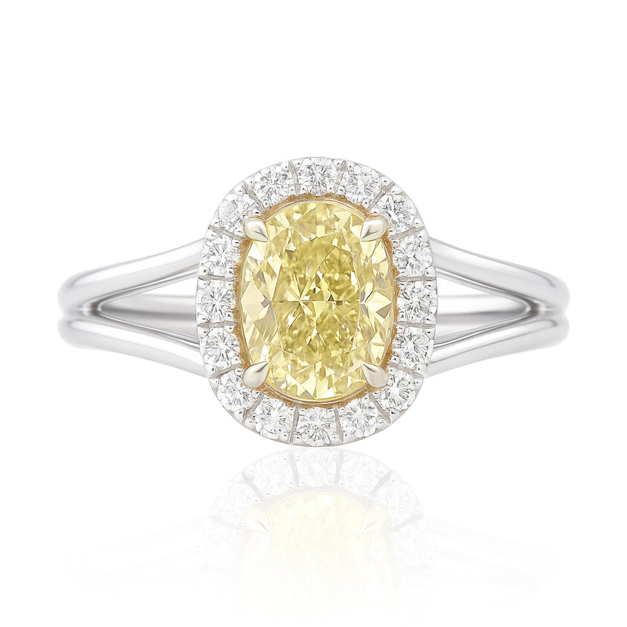 PT900 イエロー天然ダイヤモンド リング 1.35ct Fancy Light Yellow 