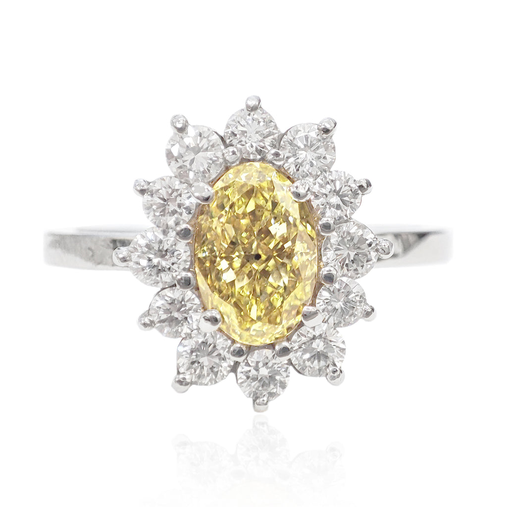 PT900 イエローダイヤモンドリング 1.488ct Fancy Yellow SI2 オーバル