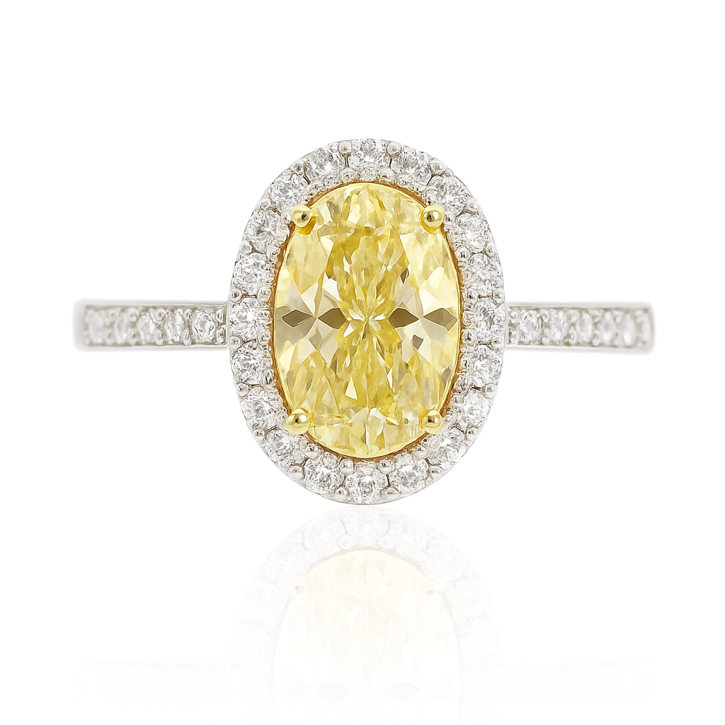 AU750 イエローダイヤモンドリング 1.37ct Fancy Yellow SI2 オーバル