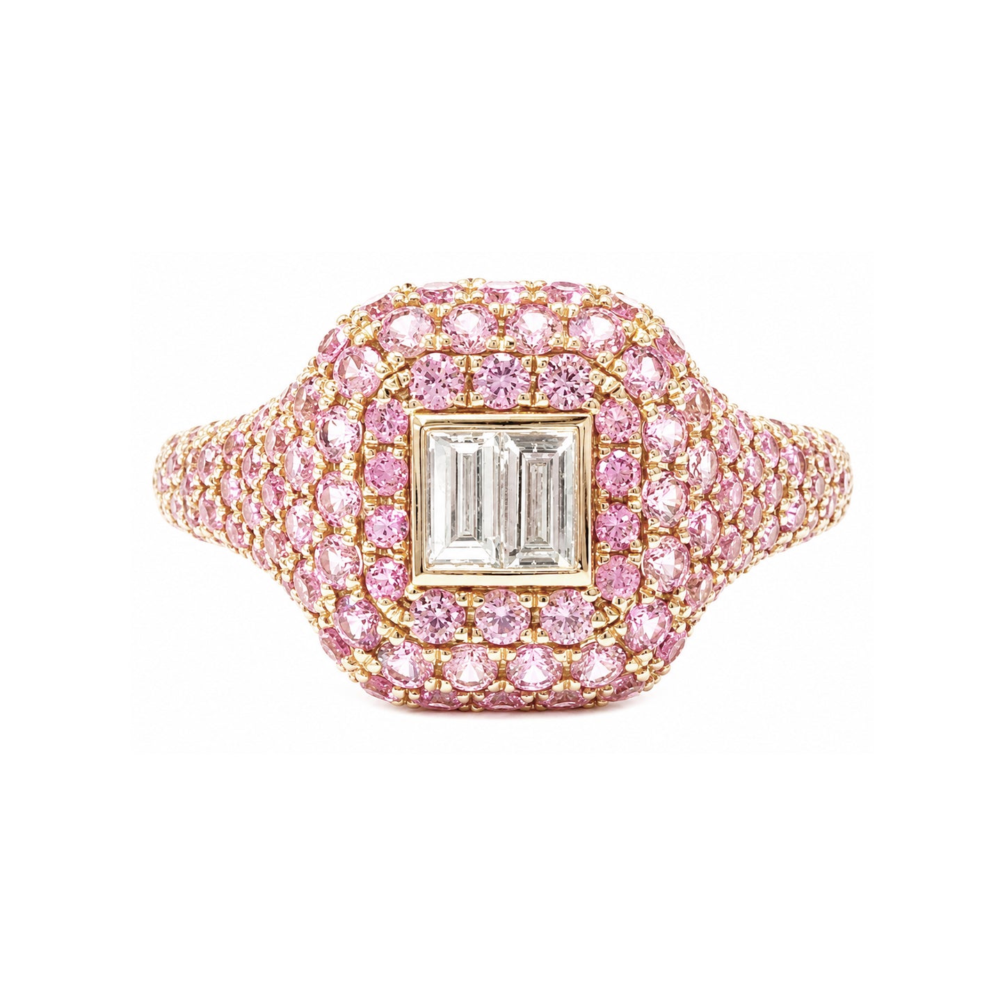 18KPG Pink Sapphire Baguette-cut Diamond Ring