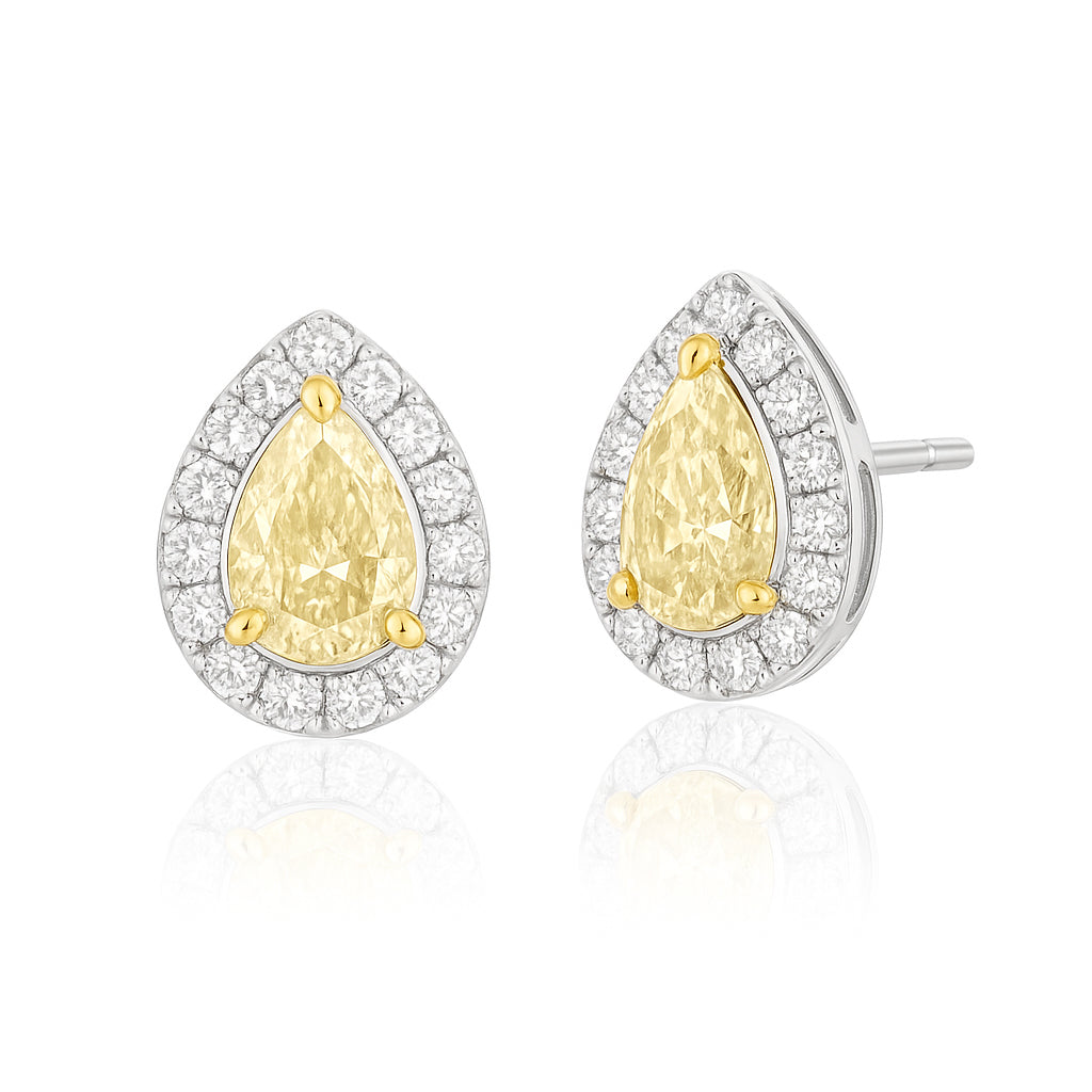 PT900 イエローダイヤモンドイヤリング 0.8ct Light Yellow SI1 ペア