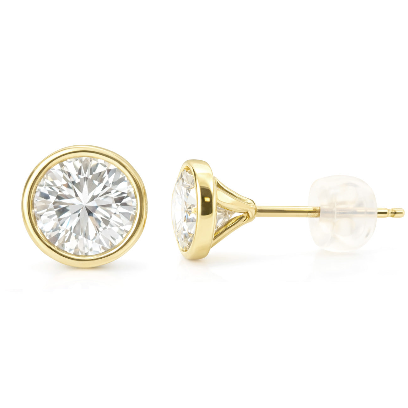 18K フェイントイエロー ダイヤモンドイヤリング ラウンド 2.048ct