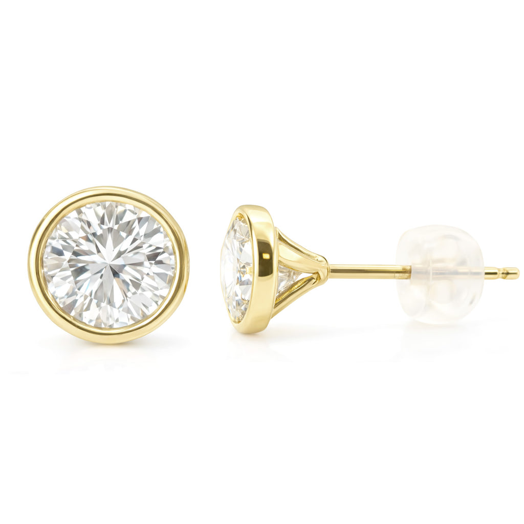 18K フェイントイエロー ダイヤモンドイヤリング ラウンド 2.048ct