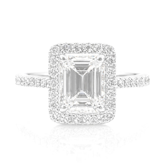 18K ほぼ無色ダイヤモンドリング 1.926ct VVS1 エメラルドカット