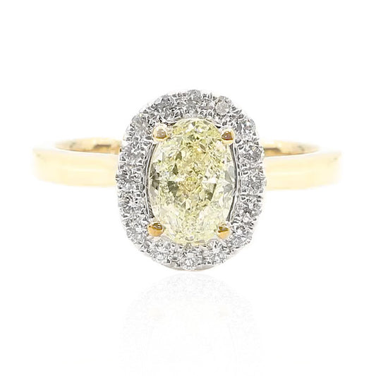 18K Oval-cut Fancy Light Yellow Diamond Ring - 1.547ct
