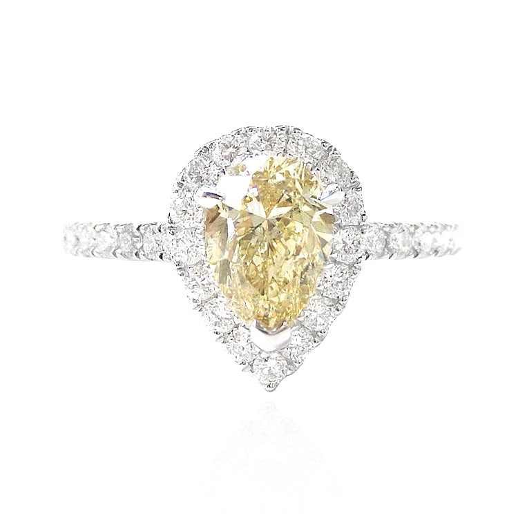 18K Pear Fancy Light Orangy Yellow Diamond Ring - 1.413ct