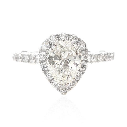 18K ほぼ無色H ダイヤモンドリング 1.319ct SI1 ペアカット