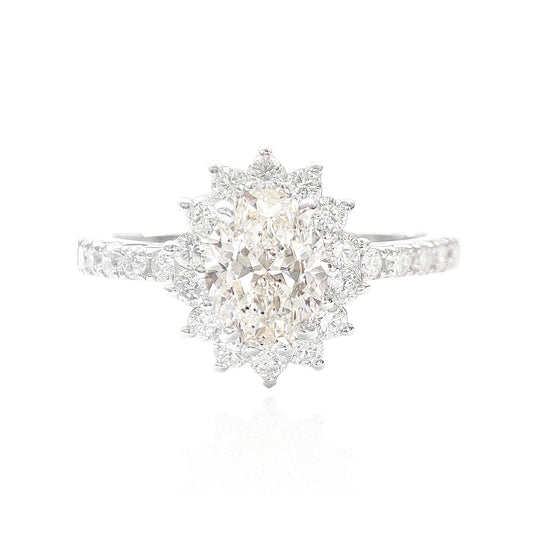 18K ほぼ無色ダイヤモンドリング オーバル - 1.25ct