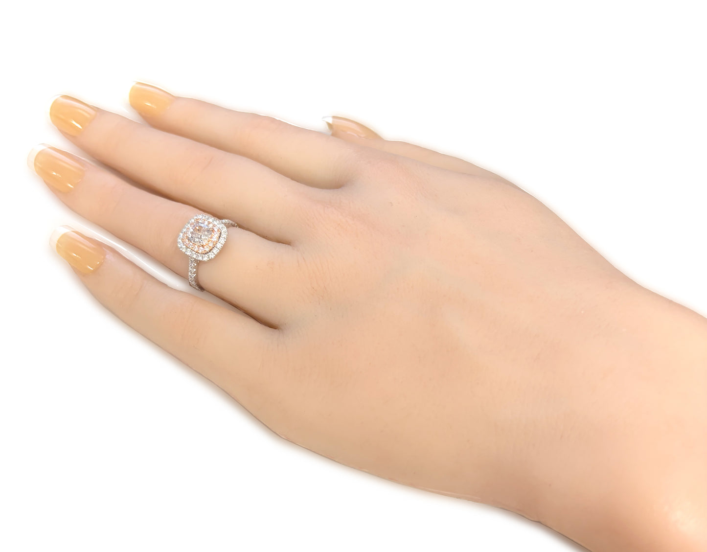 18K ピンクダイヤモンドリング 1.177ct Light Grayish Purplish Pink I1 クッション