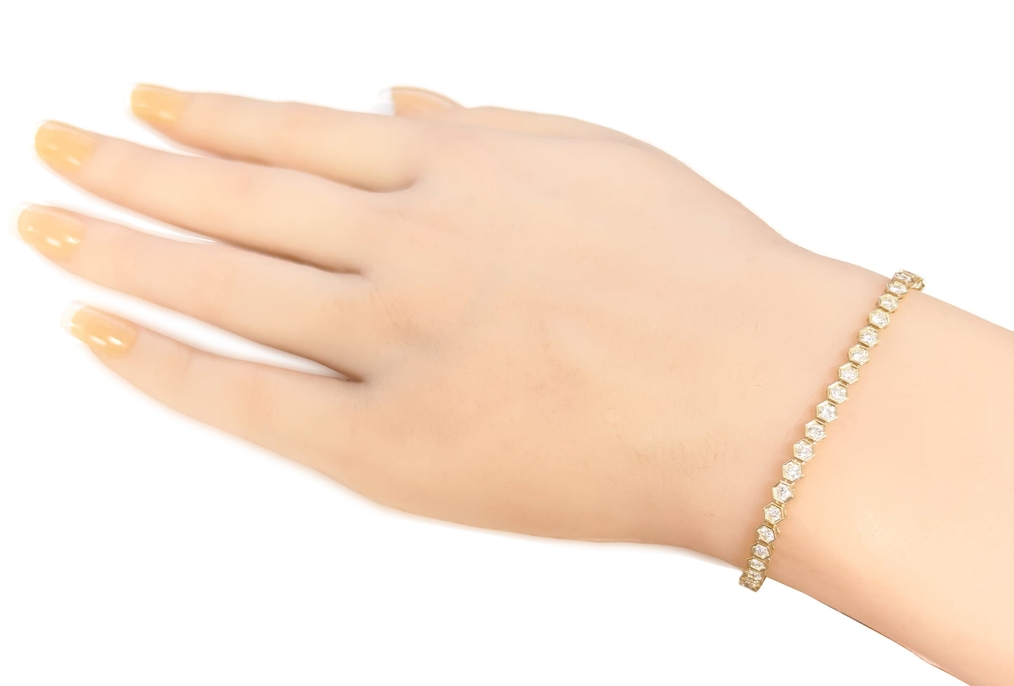 14KYG 天然ダイヤモンドテニスブレスレット ラウンドカット 六角形ベゼルセッティング 1.73ct