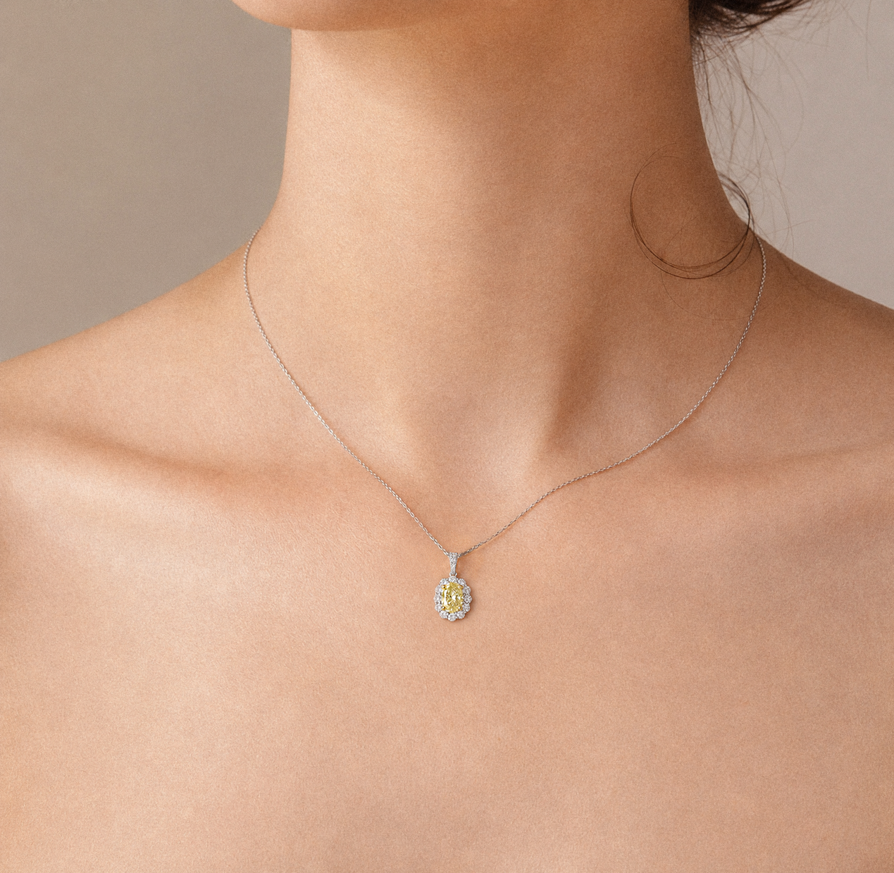 18K Oval Fancy Intense Yellow Natural Diamond Pendant Necklace - 1.374ct
