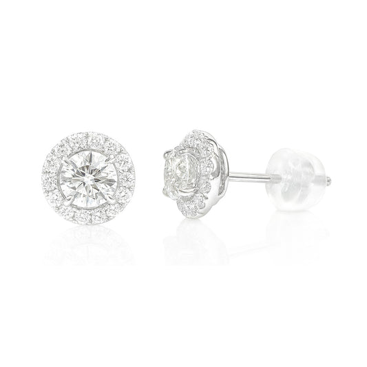 18K Colorless Round Diamond Earrings - 1.092ct
