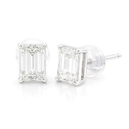 18K ほぼ無色H ダイヤモンドイヤリング エメラルドカット - 2.02ct