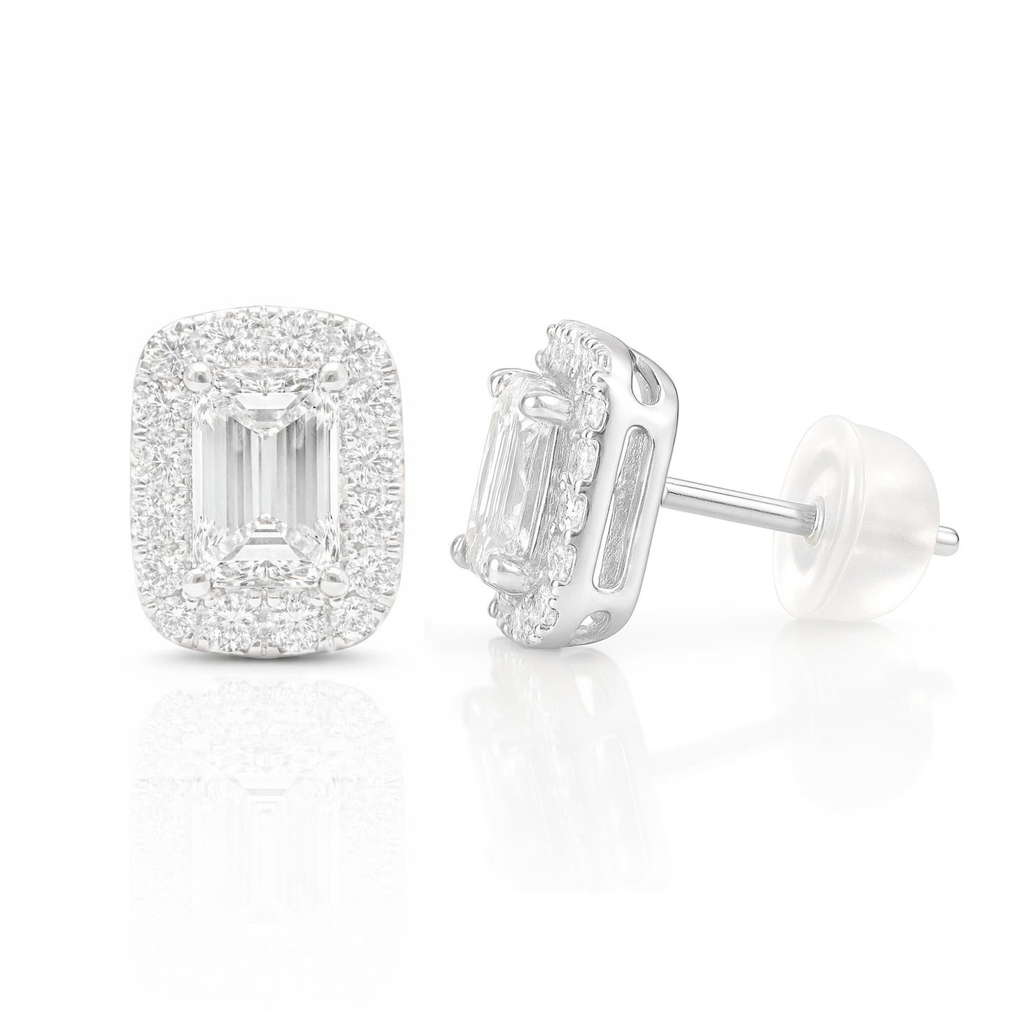 18K ダイヤモンドイヤリング エメラルドカット 0.85ct