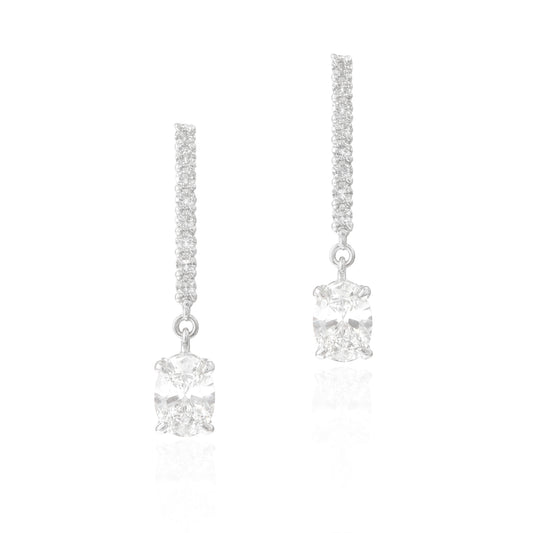 18K Colorless Oval Diamond Drop Earrings - 0.627ct