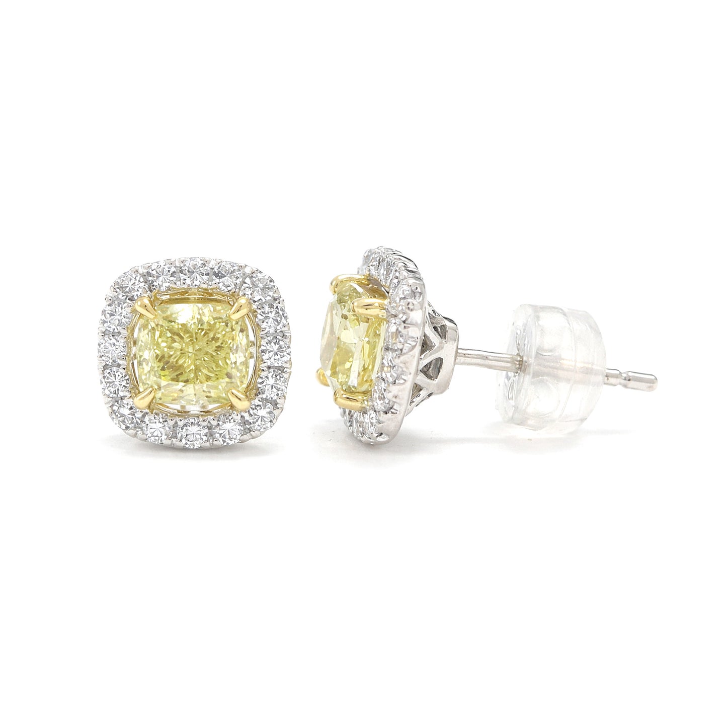18K イエローダイヤモンドイヤリング 1.48ct Intense Yellow SI2 クッション