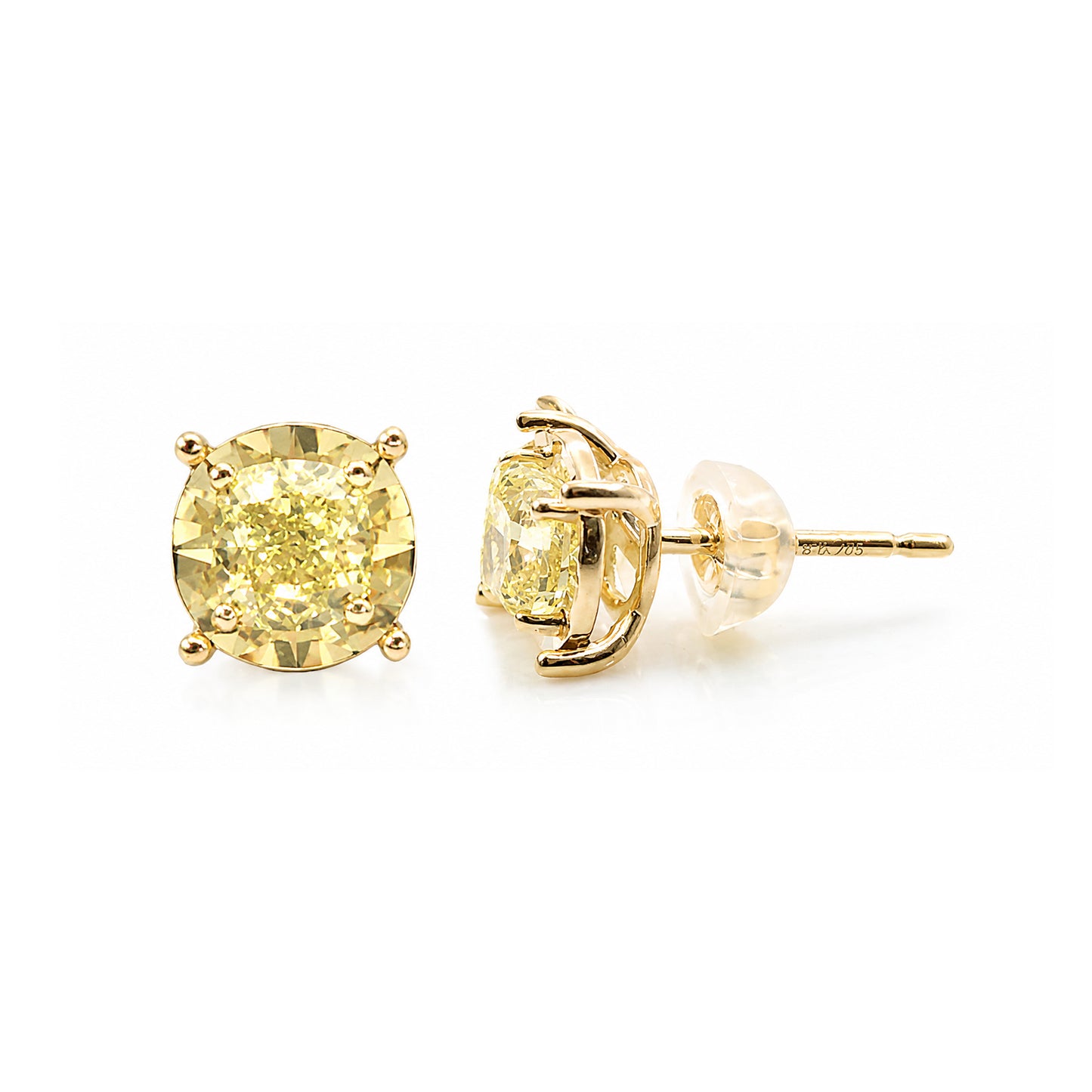 18KYG Cushion Fancy Yellow Diamond Earrings - 1.323ct
