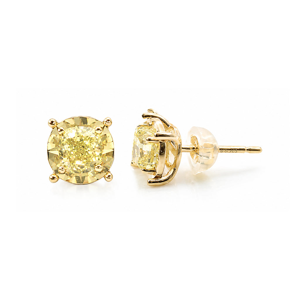 18KYG Cushion Fancy Yellow Diamond Earrings - 1.323ct