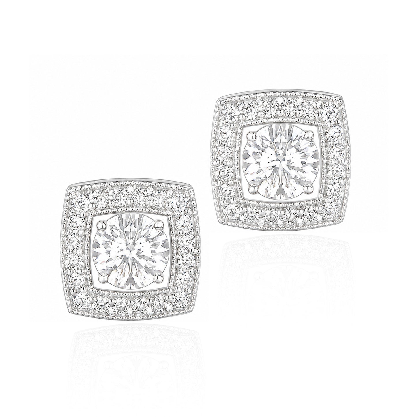 18K Round Diamond 2-Way Halo Earrings 0.954ct 