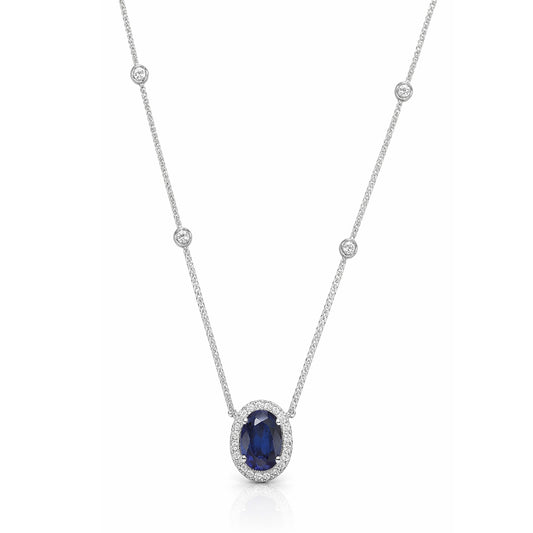 18K Oval Blue Sapphire Diamond Pendant - 1.004ct